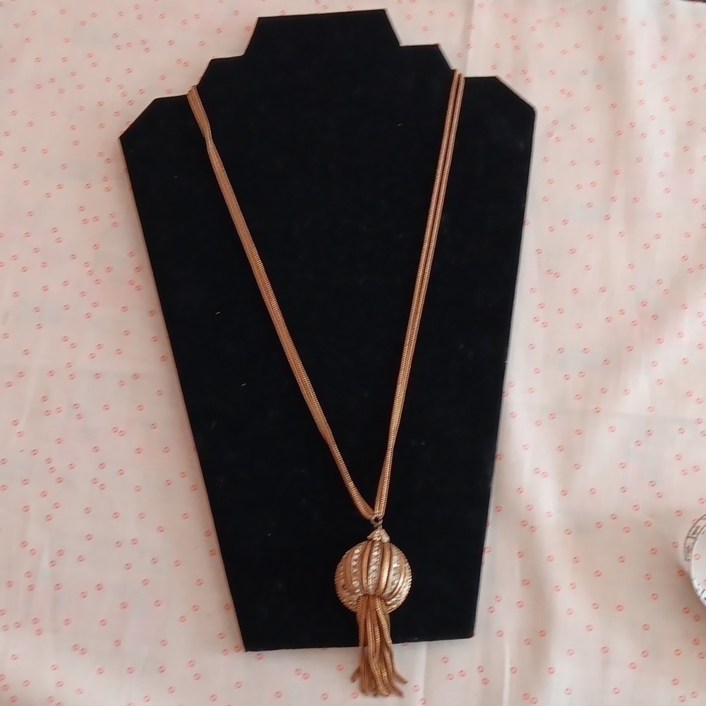 Gold Double Strand Crystal Pendant Necklace